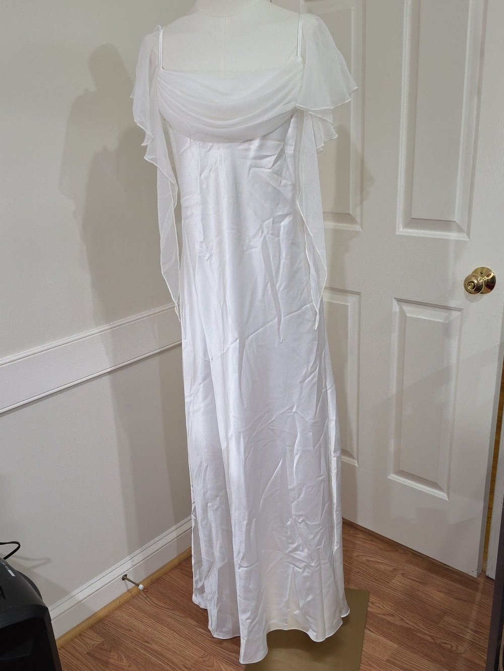 NWT Aspeed White Satin Bridal Gown Chiffon Cape Sleeves Plus Size 2XL #3124